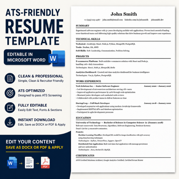 ATS Friendly Resume Templates (Editable)
